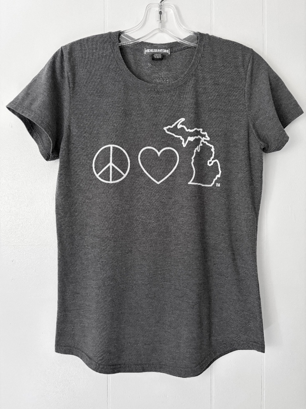 Heather Gray MICHIGAN AWESOME Peace Love Michigan T-Shirt Top